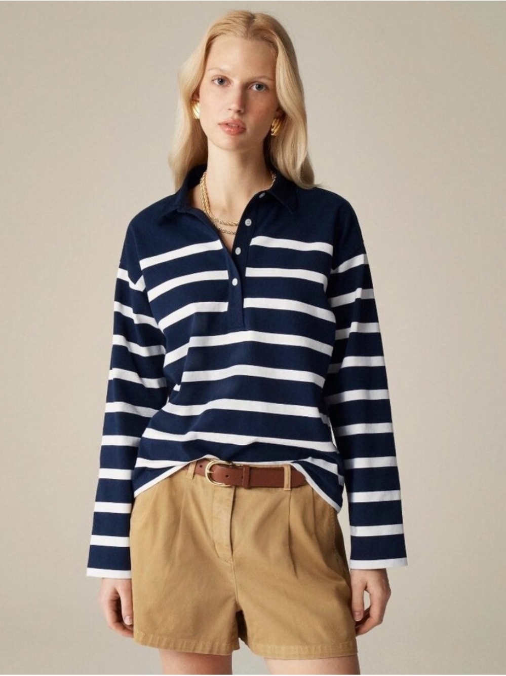J. Crew Navy & White Striped Rugby Polo